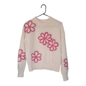 Chic Floral Cream Sweater with Pink Flowers